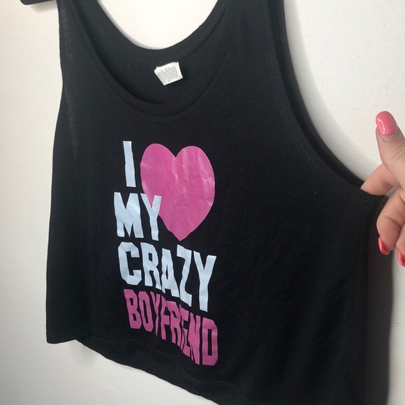 “I ❤️ My Crazy Boyfriend” Black Crop Top - Picture 2 of 5